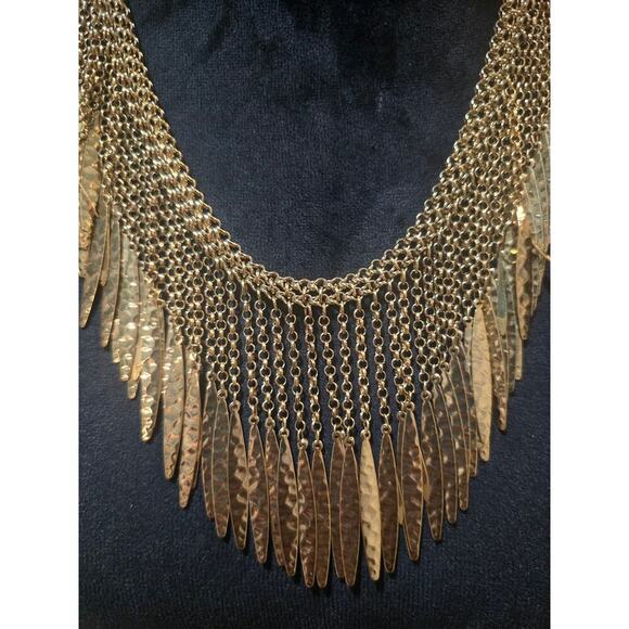 Women's Gold Tone Layered Chain Necklace Hammered Dangle Charms Lobster Clasp - Picture 3 of 6